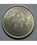 EAST GERMANY DDR 10 MARKS COIN 1973 WELTFESTSPIELE aUNC RARE - $22.73 CAD