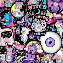 50 PCS Purple Gothic Sticker Pack, Cartoon Halloween Stickers, Laptop Decals - £10.82 GBP