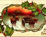Holly Vine Border Horse Cart Winter A Merry Christmas Embossed 1909 DB P... - $3.91