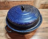 Vintage Graniteware Blue Speckled Enamel 10 Inch Stock Pot With Lid - £17.42 GBP