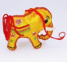 Vintage Mini 2.75&quot; Elephant Embroidered stuffed handmade folk art orname... - £22.44 GBP