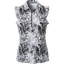 NWT Ladies IBKUL EVIE Black Ruffle Sleeveless Golf Tennis Polo Shirt XS S XL XXL image 2