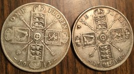 1913 1914 LOT OF 2 UK GB GREAT BRITAIN SILVER FLORIN TWO SHILLINGS COINS - £51.92 GBP