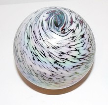STUNNING ART GLASS AMETHYST WHITE IRIDESCENT SWIRL DESIGN 3&quot; PAPERWEIGHT - £26.65 GBP