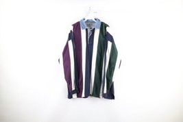 Vtg 90s Streetwear Mens Large Faded Heavyweight Striped Long Sleeve Rugby Polo - £55.37 GBP