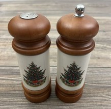 2 Pfaltzgraff Mr Dudley Salt &amp; Pepper Grinder Shaker Christmas Tree Cera... - £15.77 GBP