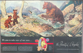 Chrysler We Take Car Of Our Own Bears Fishing Stream Vintage Print Ad 1948 - £23.09 GBP