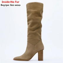 Hot Full Genuine Leather Boots Women Round High Heels Autumn Winter Fashion Boot - £119.54 GBP
