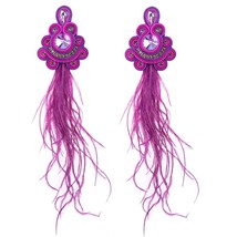 KPacTa Soutache Handmade Sales Long Feather Tassel Earrings For Women Ethnic 202 - £17.41 GBP