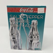 COCA COLA CHROME SALT &amp; PEPPER SHAKERS WITH CADDY - NIB  - $29.87
