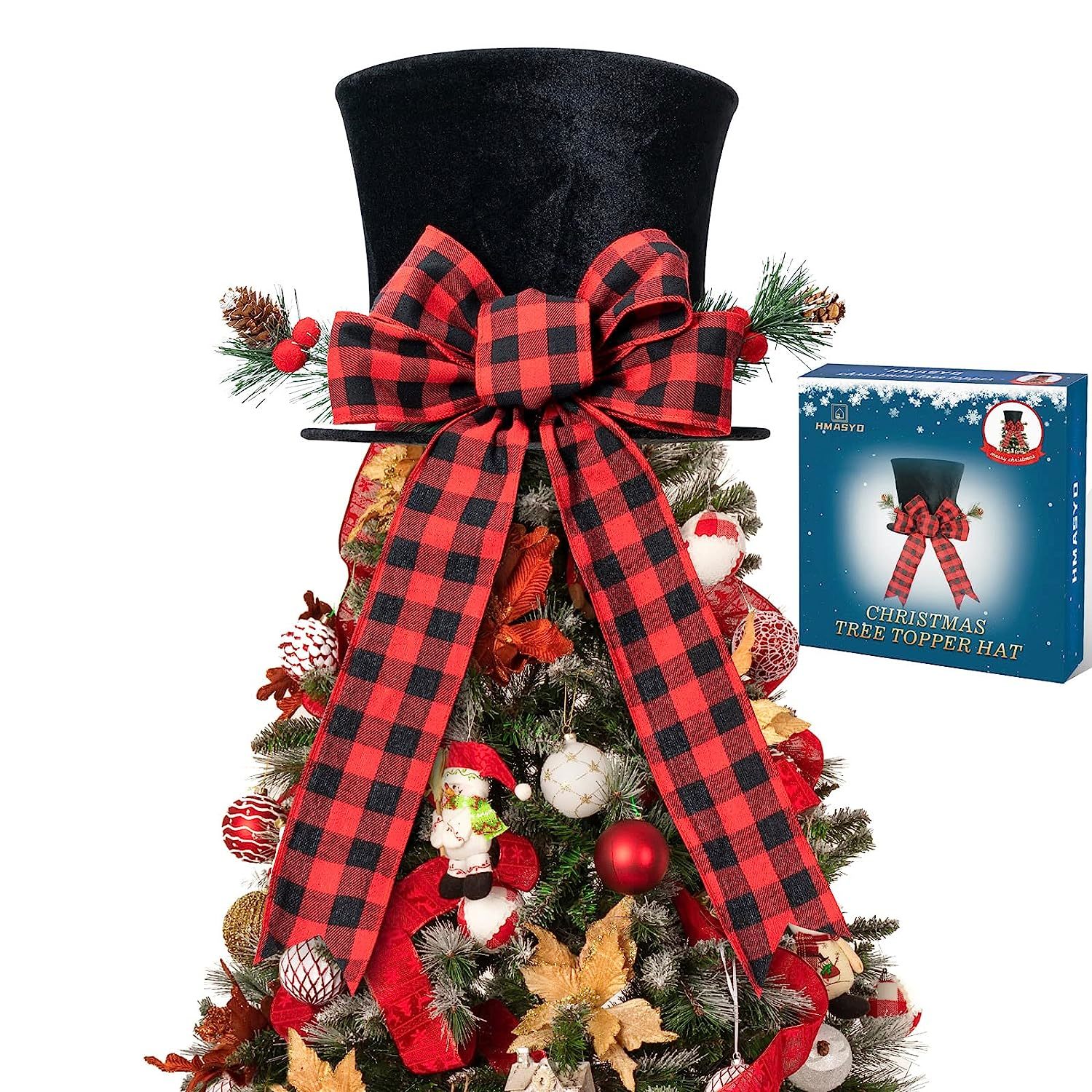 Primary image for Christmas Tree Topper - Upgrade Large Black Tree Topper Hat With Red Buffalo Pla