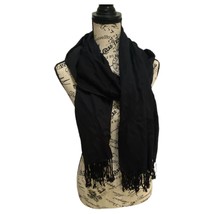 Cejon Scarf Solid Black With Fringe Very Soft Classic Style Neck or Head Wrap - £9.72 GBP