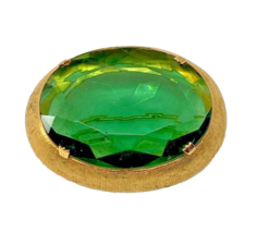 Emerald Green Art Glass Brooch Pin Czechoslovakia Bohemian Gold Tone - $59.28