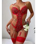 Sexy Red Lace Lingerie Women Metal Strap Hanging Socks Buckle Tight Jump... - $15.00