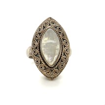 Vintage Sterling Signed DP Doug Paulus India Marquise Moonstone Ring Band 8 1/4 - £43.52 GBP