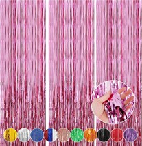 Pink Streamers Backdrop Party Decorations 8x3.2 Feet 3 Pack Foil Fringe Curtain  - £17.77 GBP