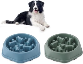 2 Slow Feeder Dog Bowls - Blue and Green Bone - 6 1/2&quot; Inner Diameter - £8.50 GBP