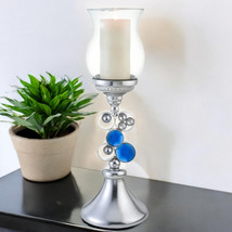 21&quot; Silver and Blue Faux Crystal Bling Hurricane Candle Holder - $390.73