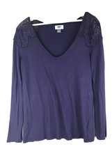Old Navy Medium Knit Top Purple Lace Shoulder Detail Long Sleeve V Neck Women n - £10.96 GBP
