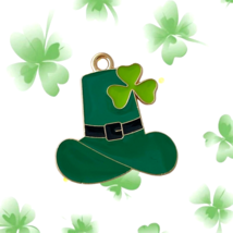 5 St Patricks Day Leprechaun Hat Shamrock Clover Bead Charms Pendants 24x13mm - £9.66 GBP
