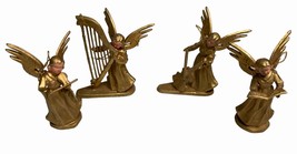 4 Vintage Gold Christmas Ornaments Angels Playing Instruments Plastic Ho... - £17.69 GBP