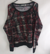 Cato Women&#39;s Red &amp; Black Jeweled Long Sleeve Shirt Size XL - £11.24 GBP