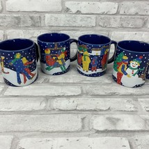 Lillian Vernon 1989 Coffee Cups Mugs Dark Cobalt Blue Snow Days Winter S... - $40.33