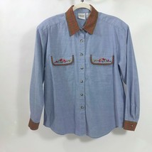 Napa Valley Petites Blue Denim Blouse Plaid &amp; Floral Accents Women&#39;s  M-... - $17.81