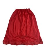 Vintage Greenco Maid Red Half Slip Sz L Nylon Tricot Wide Lace Silky Flo... - $21.88