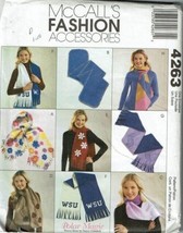 McCalls Sewing Pattern 4263 Fleece Scarves Fringed Easy to Sew - $8.06