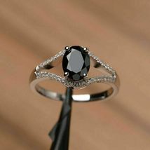 1.80Ct Oval Cut Black Diamond Engagement Wedding Ring In 14K White Gold Finish - £59.96 GBP