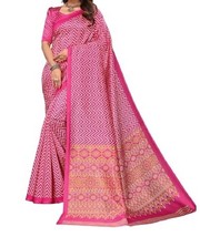 Women&#39;s Poly Silk Printed Saree with Unstitched Blouse Piece - £10.07 GBP