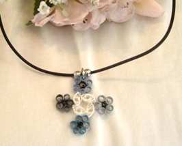 Paper Quilled Four Corner Flower Necklace  Blue Handcrafted - £16.02 GBP