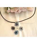 Paper Quilled Four Corner Flower Necklace  Blue Handcrafted - £15.95 GBP