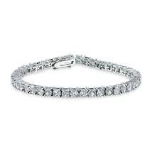 4mm Round Cut Simulated VVS1 Tennis Bracelet 14K White Gold Plated Silver 7&quot; - £73.09 GBP