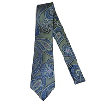Men's 100% Silk Necktie By Bruno Piattelli Paisley Floral Fancy BP12 Blue Green image 2