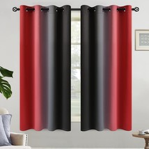 Yakamok Ombre Black And Red Curtains For Bedroom, Gradient Room, 2 Panels - £37.12 GBP