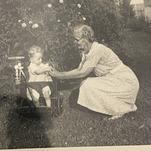 Found Black And White Photo Grandma Playing With Baby In Stroller 1940s Baby Toy - £7.07 GBP