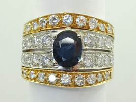 2.02ctw Natural Oval Sapphire &amp; Diamond Wide Ring 14k Tri-Gold Size 5 - £3,617.08 GBP