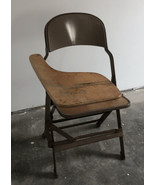 Clarin MFG. Chicago Vintage Fold-Out Wooden &amp; Metal Arm Rest Desk Chair - £69.71 GBP