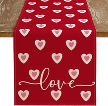 ARKENY Valentines Day Table Runner 13x90 Inches, Pink Heart Love Seasonal - £12.40 GBP