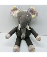 Elephant Plush Gray Corduroy Knit Striped Ears Feet Hands - $23.44 CAD