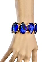 0.75" Wide Teal Blue Oval Crystals Stretchable Bangle Bracelet Classic Elegant - $19.00