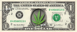 Marijuana Leaf On A Real Dollar Bill Cannabis Cash Money Collectible Bank Note - £6.63 GBP