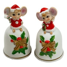 Christmas Mouse  Bells 50s Lot 2 Ceramic 4 inch MCM Vintage - $38.56