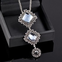 Ircon square pendant necklace black long chain women statement maxi jewelry accessories thumb200