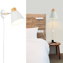 White Plug In Wall Sconces With Switch For Bedroom, Modern Rotation Wall Lamps U - £38.55 GBP