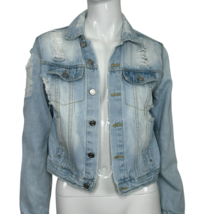 Love Tree Denim Jacket Womens Small Blue Light Wash Button Up Front Dist... - $13.90