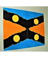 Original Moon Geometric Yellow Circles Signed Paintings Blue Orange Art ... - $211.62