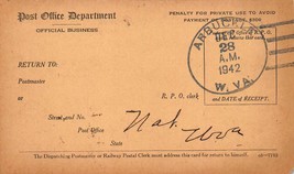 Arbuckles WV-1942 Psmk Stati Uniti Spedizione Office-Registry Ricevute Scheda - £4.63 GBP